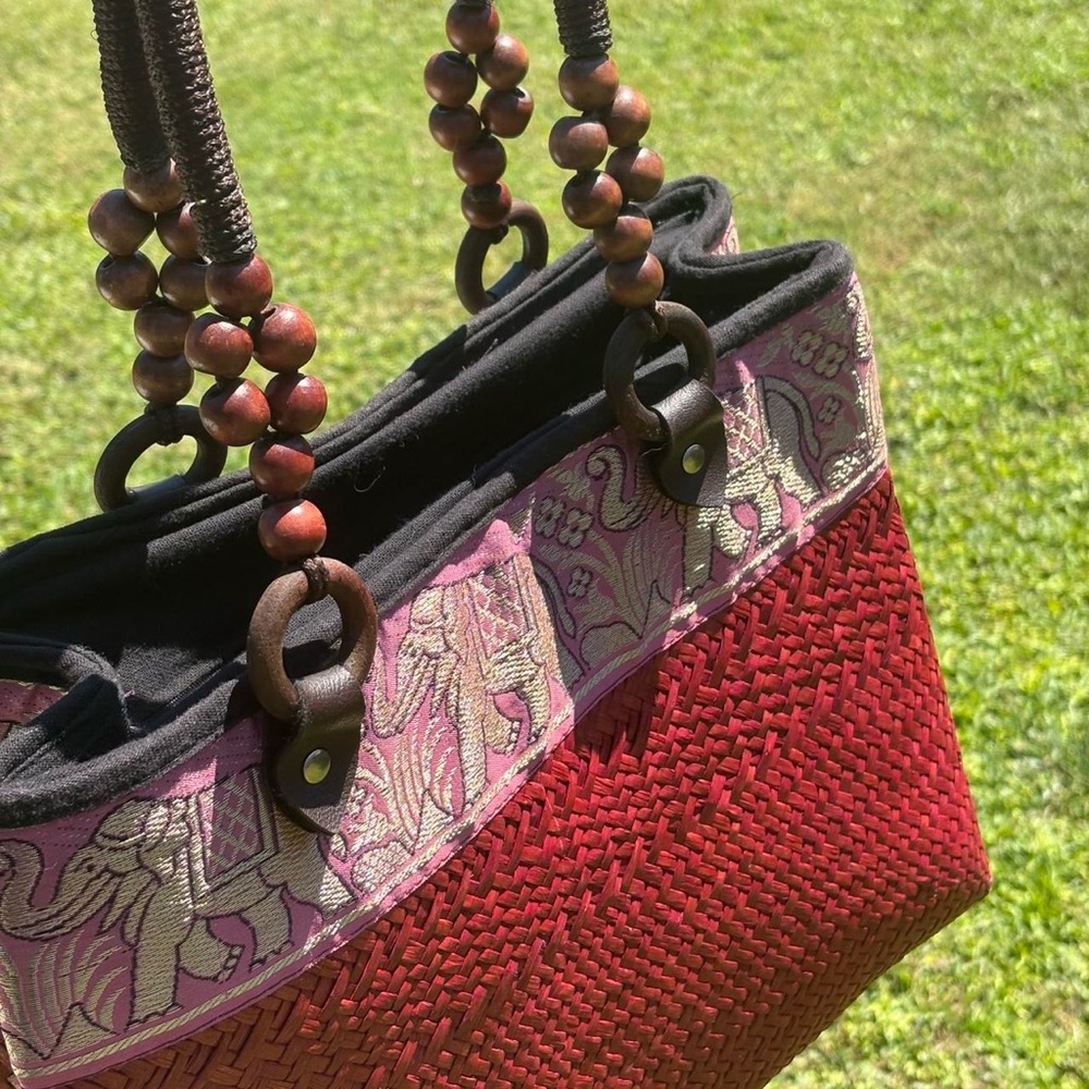 Unique Vintage Red and Black Elephant Tote